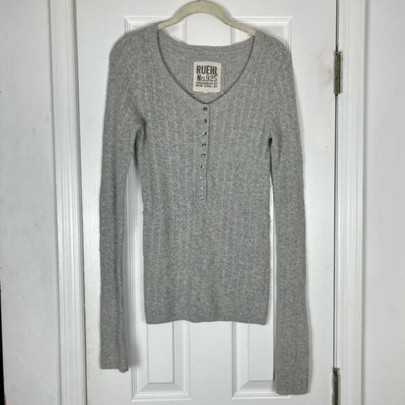 Ruehl No.925 Heathered Gray Cable Knit Henley Sweater - Picture 1 of 7